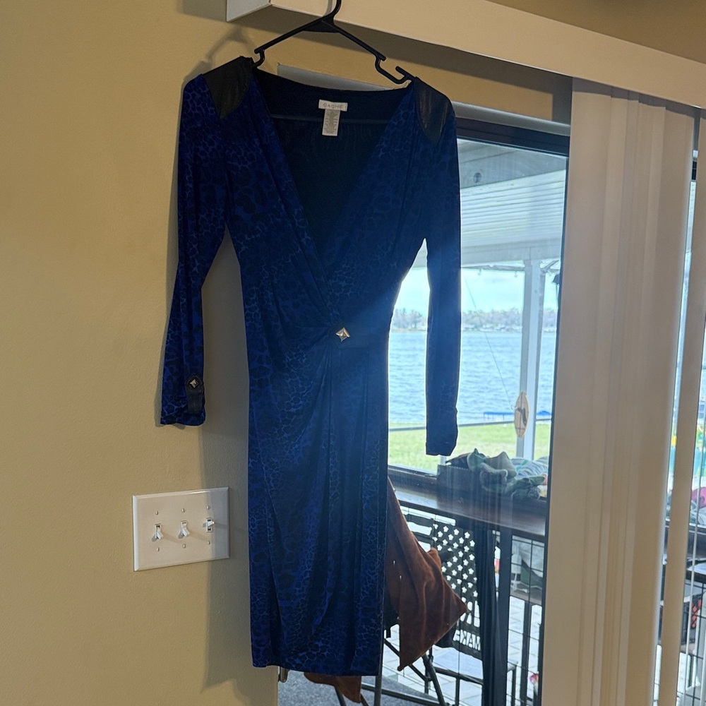 Cache Deep Blue Long Sleeve Dress